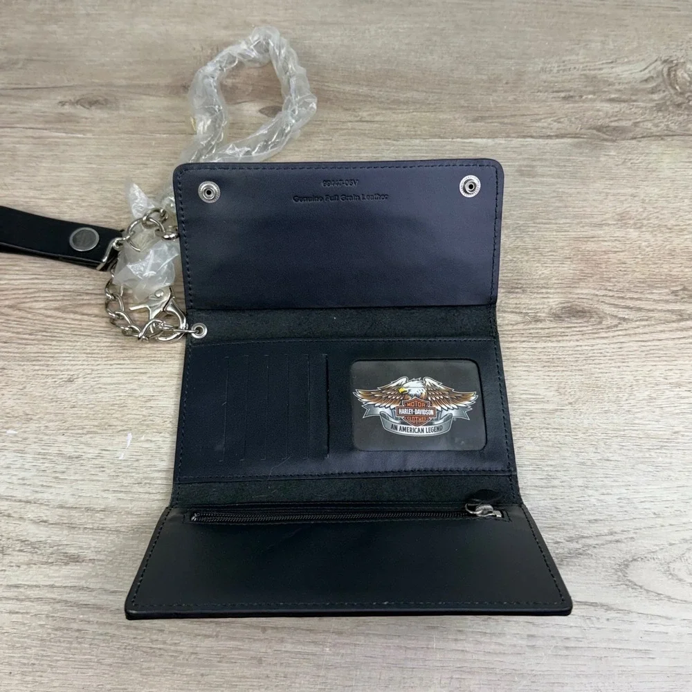 Harley Davidson Biker Chain Wallet Flame Embossed Black Mens OS